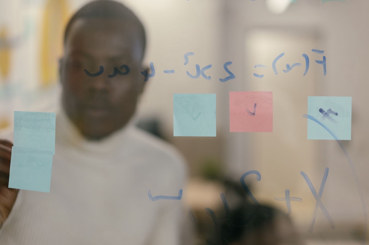Brand strategy board with sticky notes